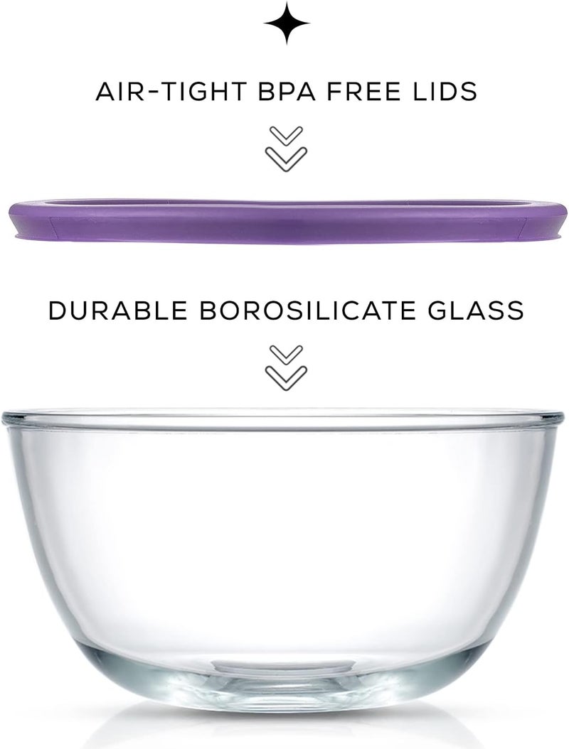 JoyJolt Very Peri 8pc Glass Mixing Bowls with Lids Set - Large Nesting Bowls, 2 Qt, Durable, Dishwasher & Microwave Safe - Image 4